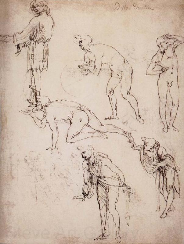LEONARDO da Vinci Six studies fur naked or clothed men Norge oil painting art